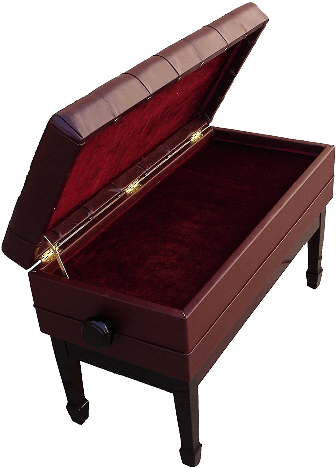 E-105 Artist Adjustable Duet Bench in Mahogany Leather - Storage Compartment